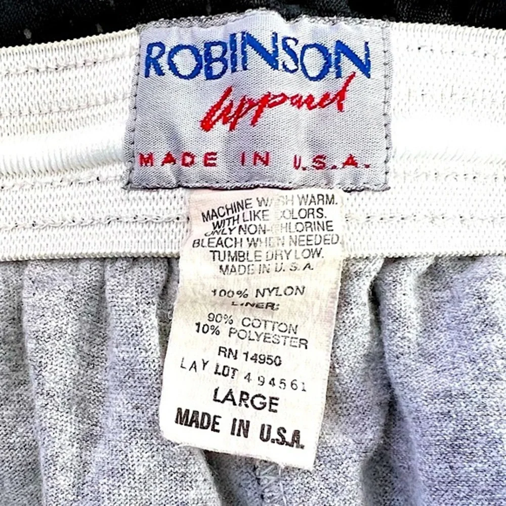 Vintage ROBINSON APPAREL Mens Double Layer Mesh Gym Shorts USA Black Gray  L